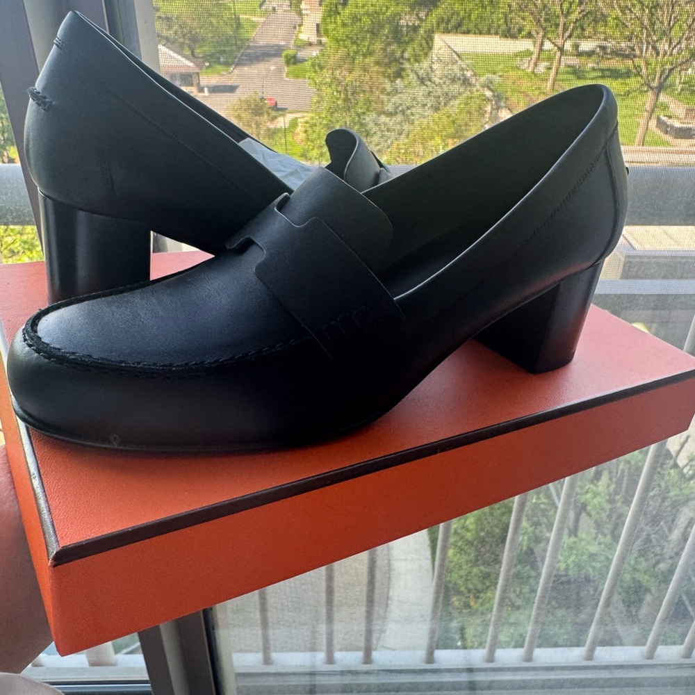 Hermes Black Leather Loafers